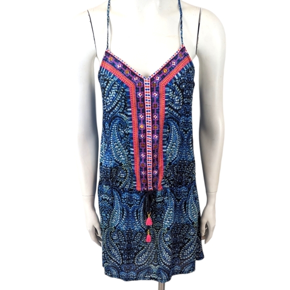 Nanette Lepore Indigo Paisley Mini Dress Halter Beach Coverup Womens Small Boho - Picture 2 of 11